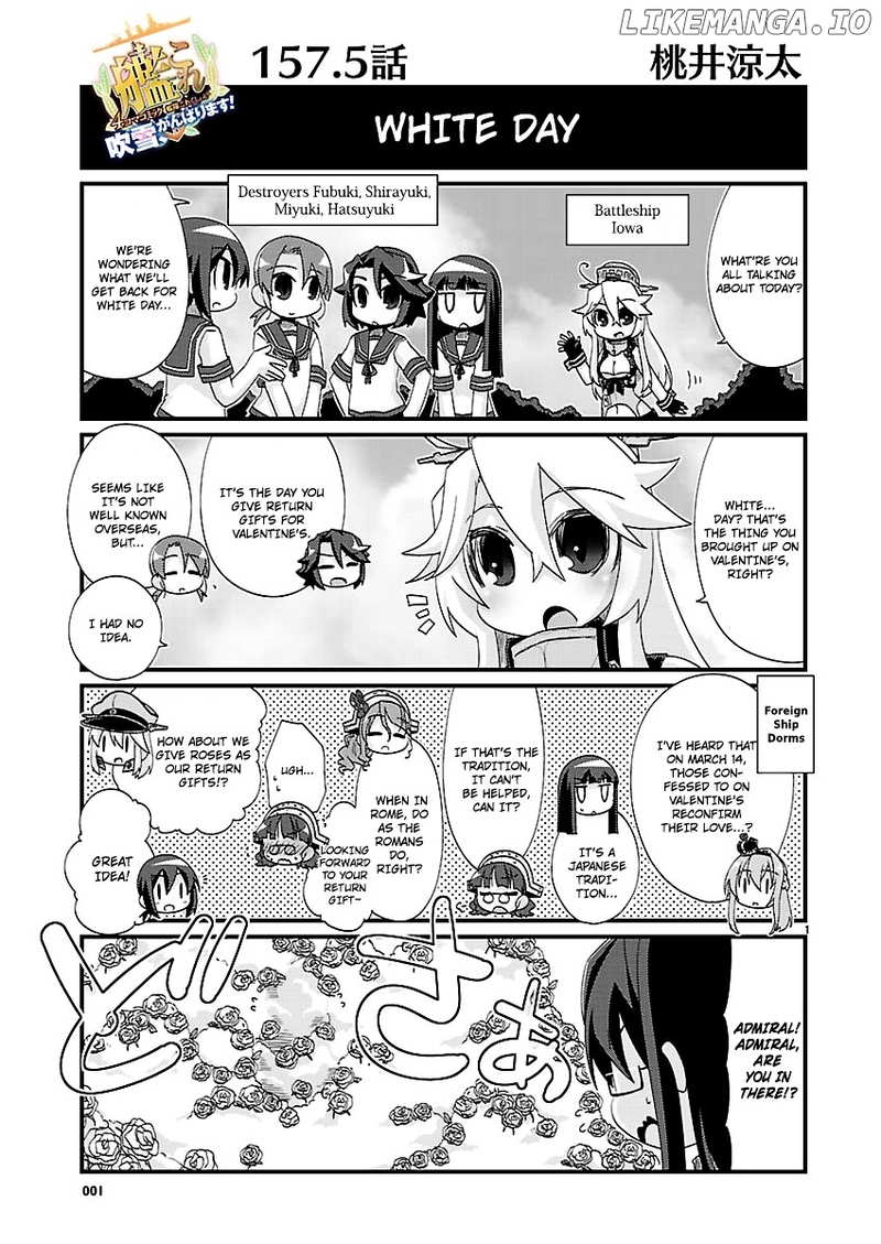 Kantai Collection - Kankore - 4-koma Comic - Fubuki, Ganbarimasu! chapter 157.5 - page 1