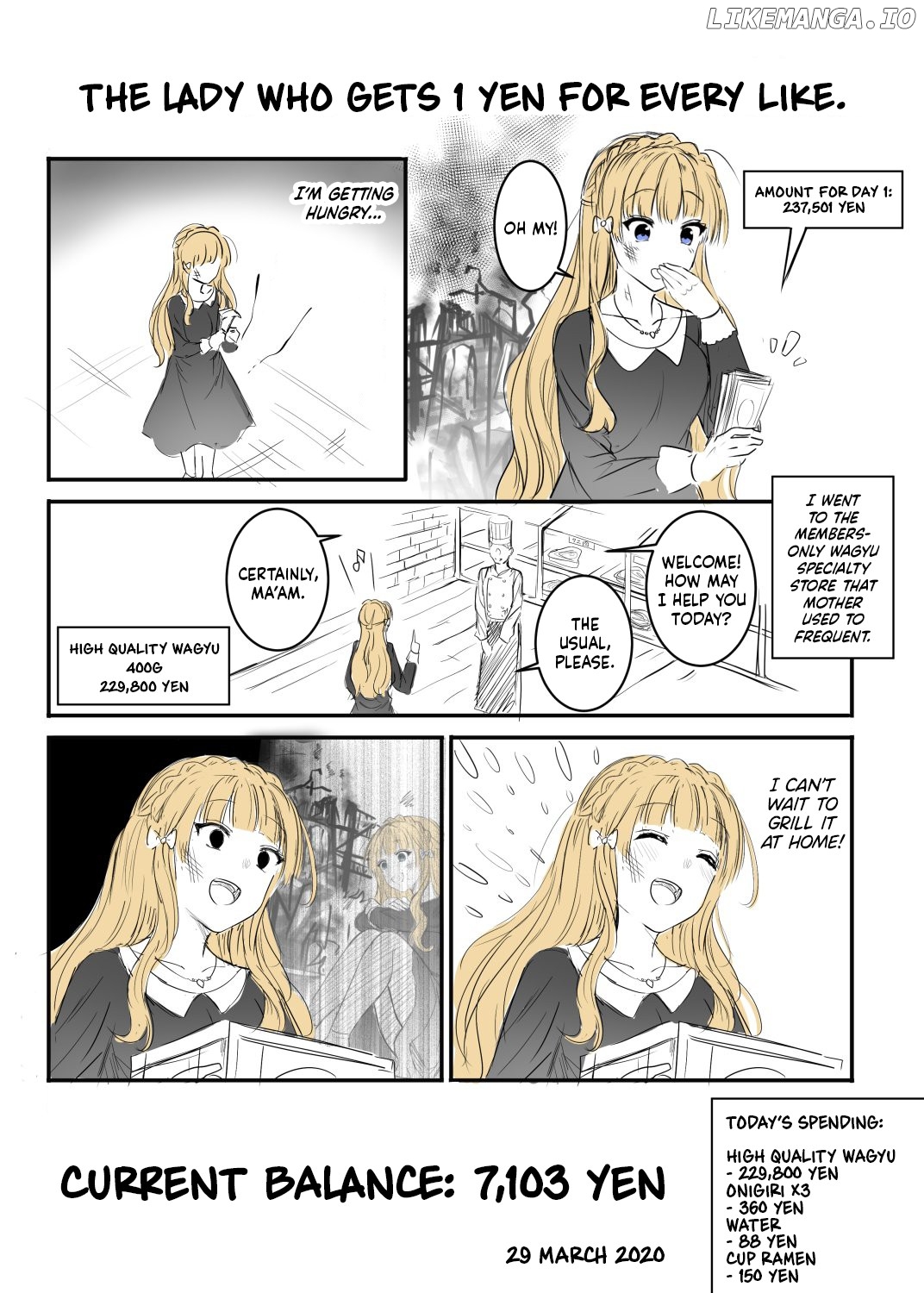 The Lady who gets 1 Yen for every like chapter 2 - page 1